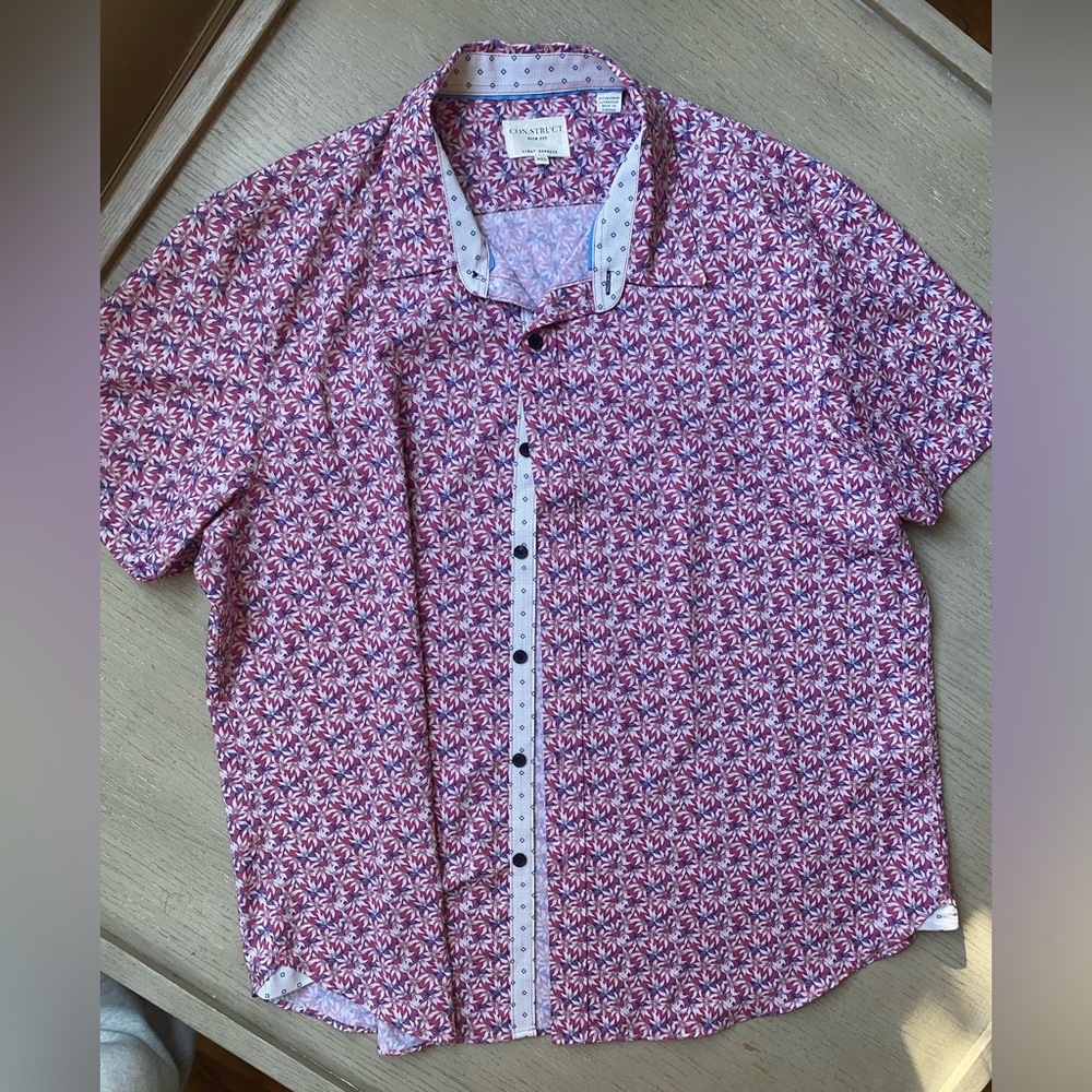 Construct Men’s Slim Fit Short Sleeve Floral Button Up Size Xxl